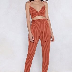 Set 'Em Straight Pinstripe Crop Top and Pants Set